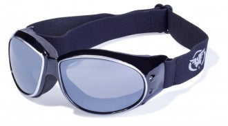 Riding Glasses - Eliminator CF AST Style Riding Glasses with Silver Cover Spray Over Black Frames > Part #GL-ELIM-CF-AST-SILV